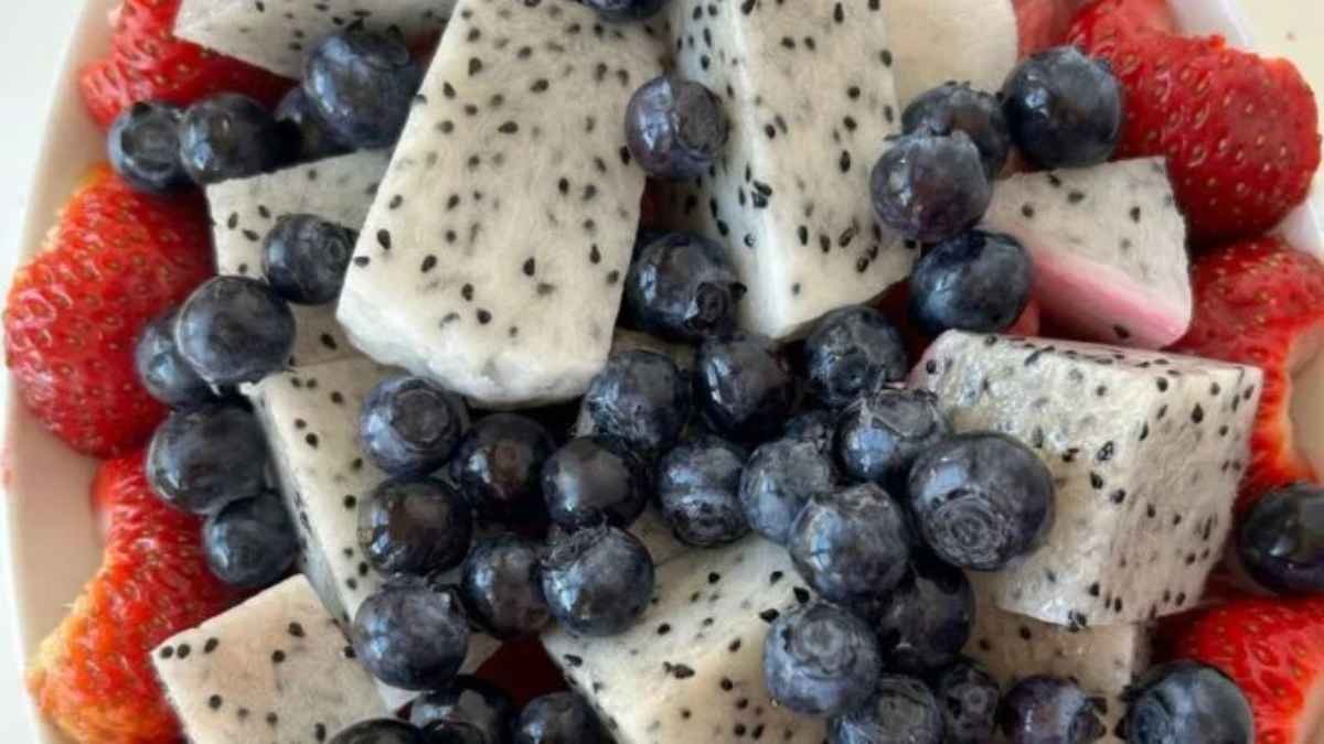 Dragon Fruit Salad With Watermelon, Strawberries, And Blueberries
