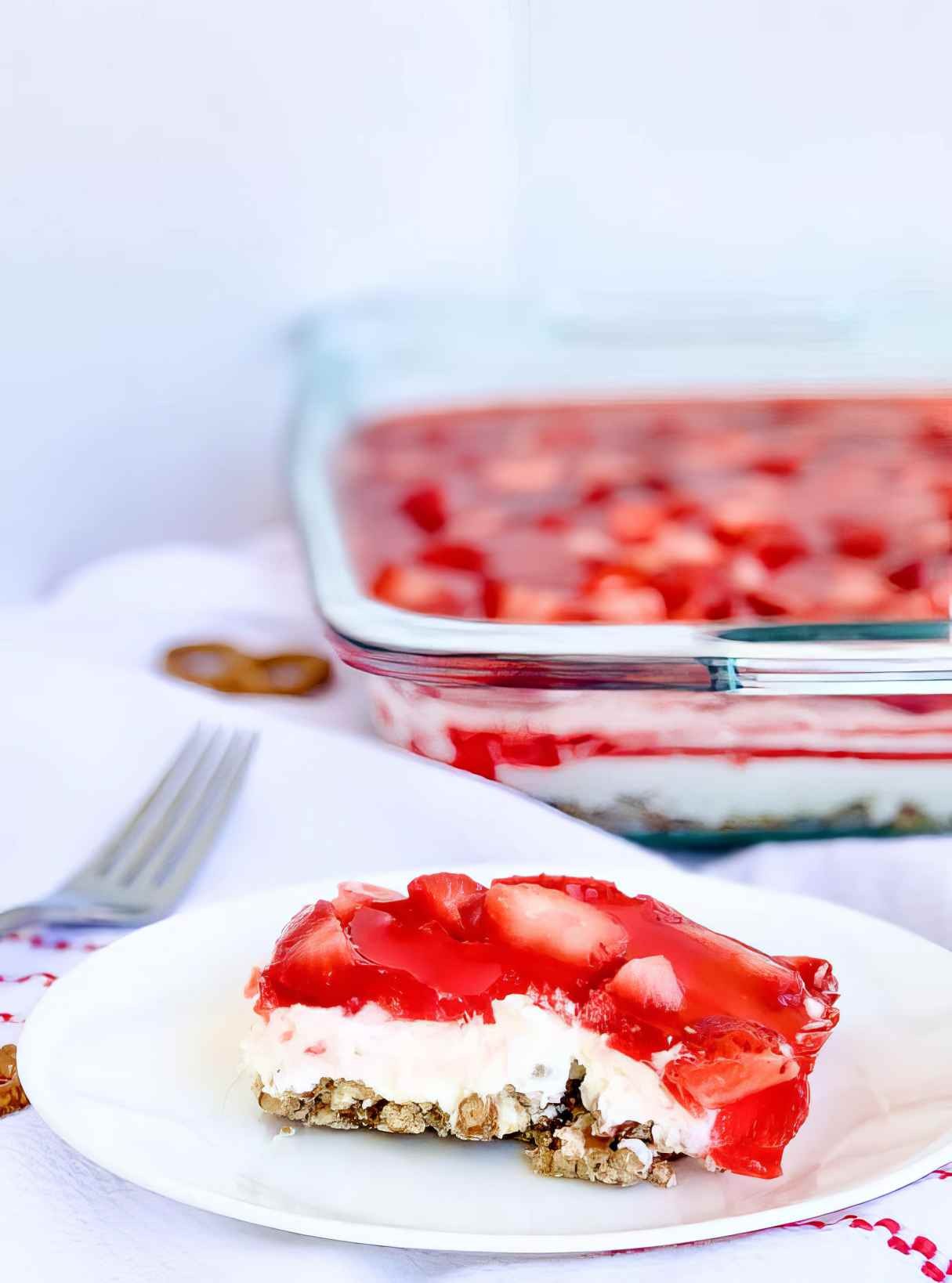 Crunchy, Sweet and Savory Strawberry Pretzel Salad Dessert