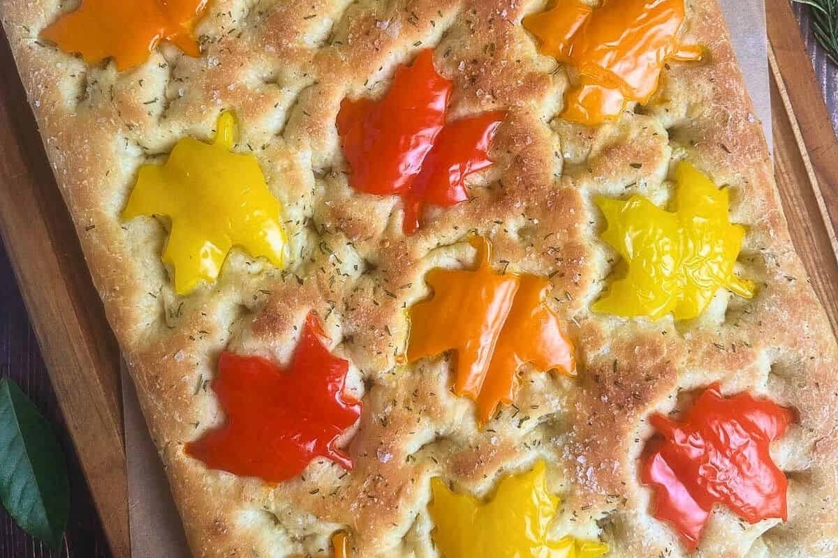 Fall Focaccia with Bell Pepper “Maple Leaves”