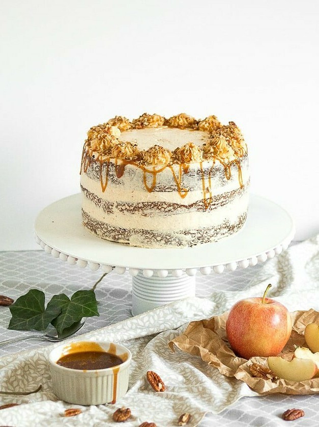 Apple Cardamom Cake with Caramel Pecan Butter Frosting