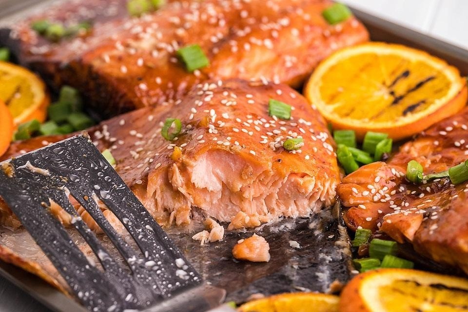 Orange BBQ Salmon With Foil Packet Garlic Soy Vegetables