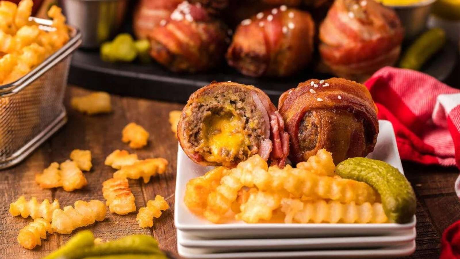 Air Fryer Bacon Wrapped Cheeseburger Bites