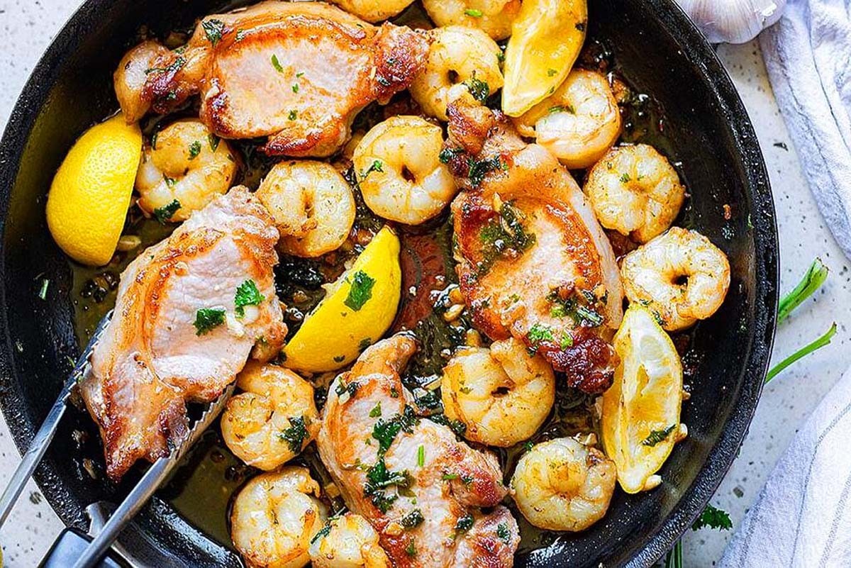 Butter Herbed Shrimp Pan Seared Pork Chops