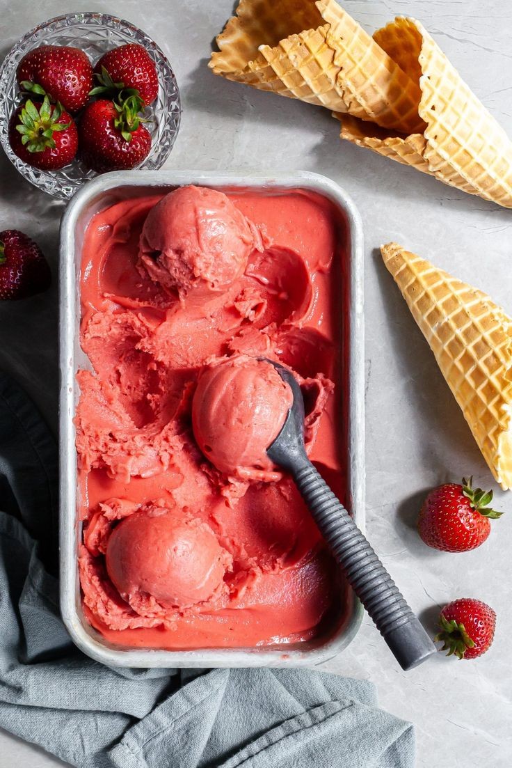 No-Churn Strawberry Rhubarb Ice Cream