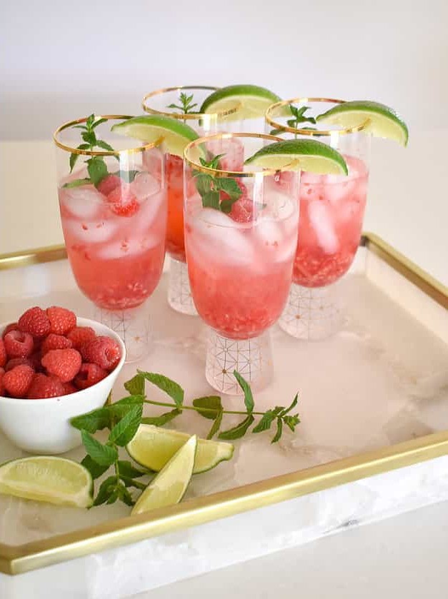 Raspberry Vodka Spritzer With Mint