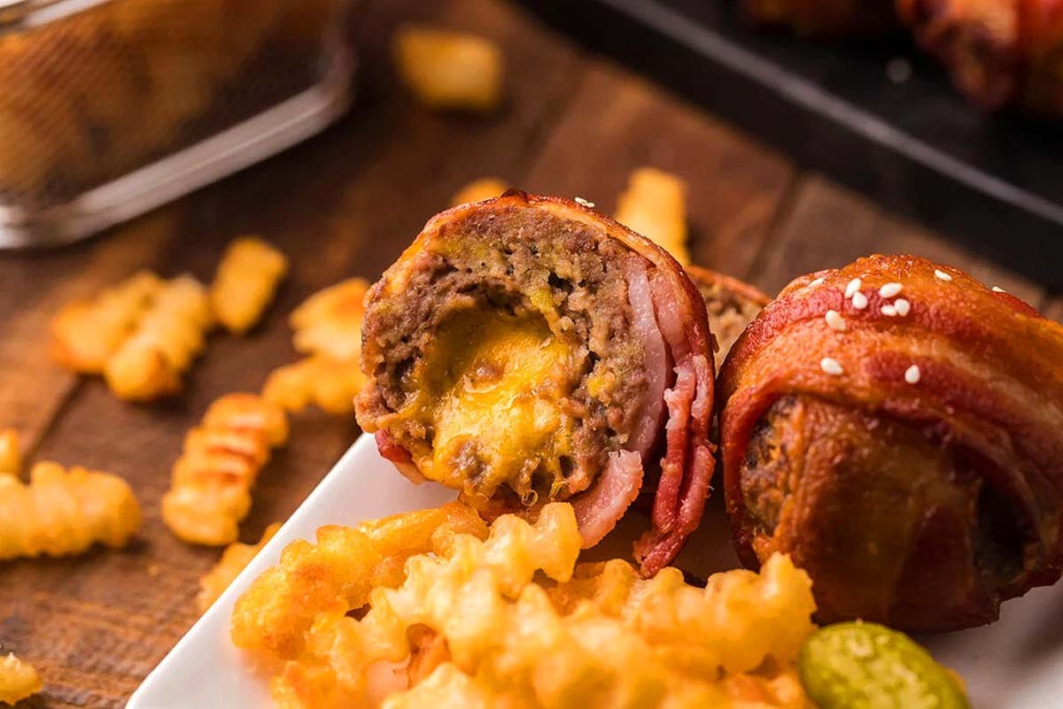 Bacon Wrapped Cheeseburger Bites