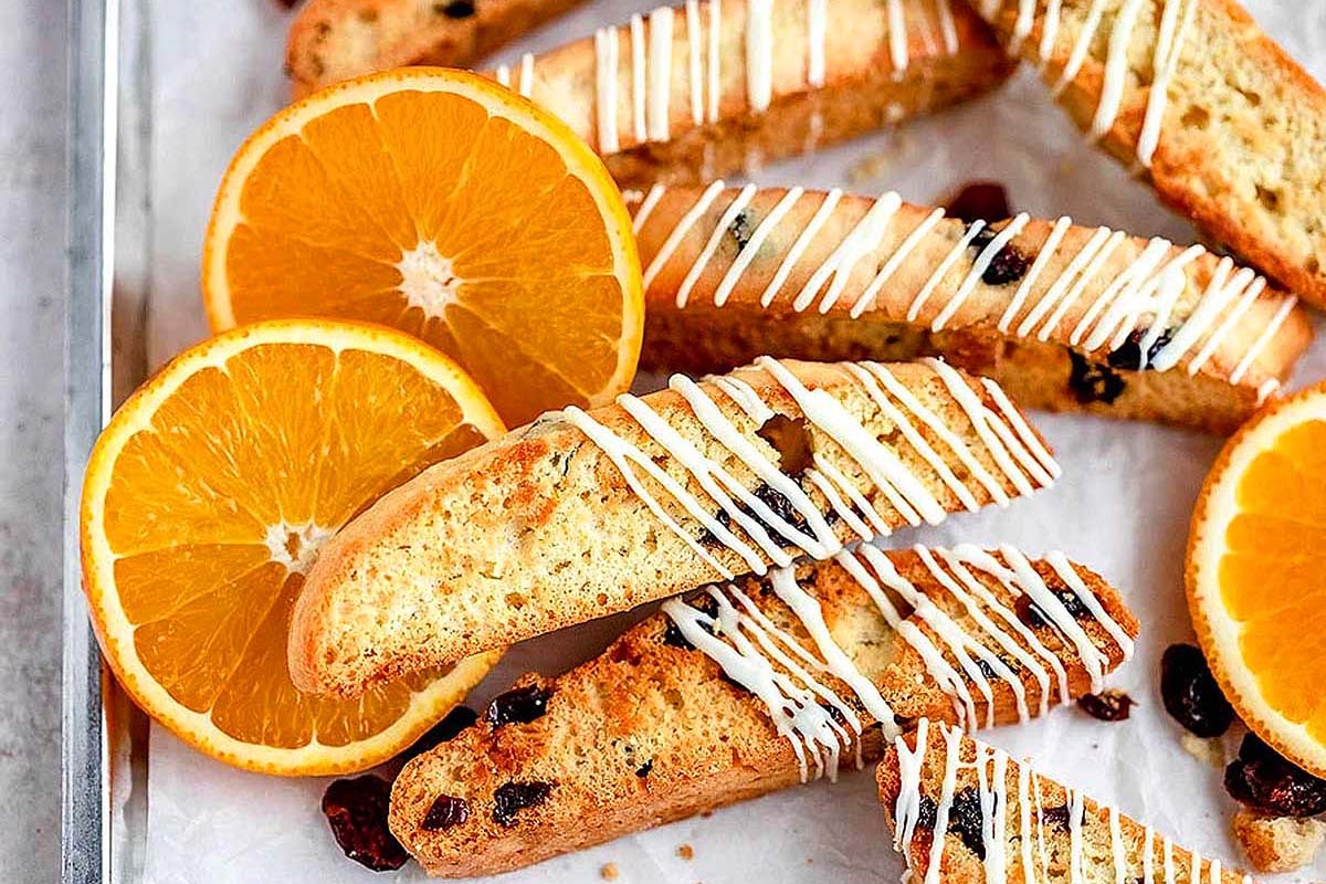 Cranberry Orange Biscotti With White Chocolate Drizzle