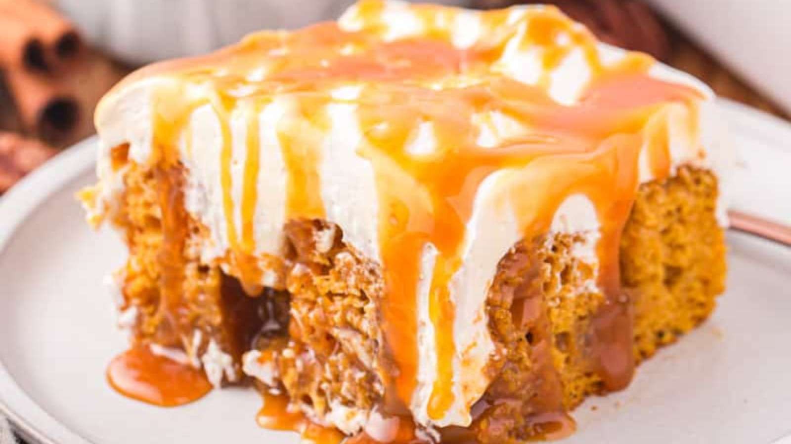 Pumpkin Caramel Poke Cake