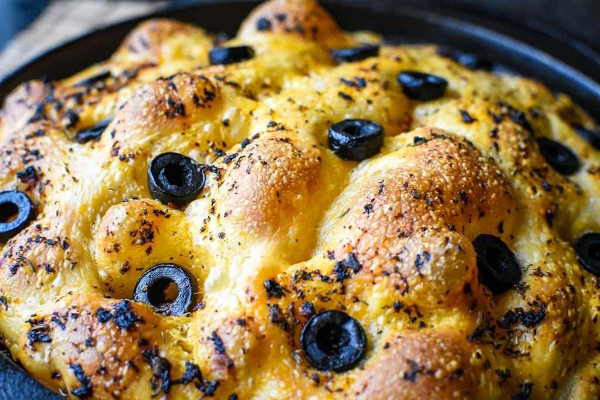 Overnight Sourdough Focaccia With Herbs and Olives