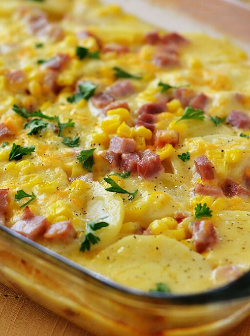 Scalloped Potatoes, Ham & Corn Bake