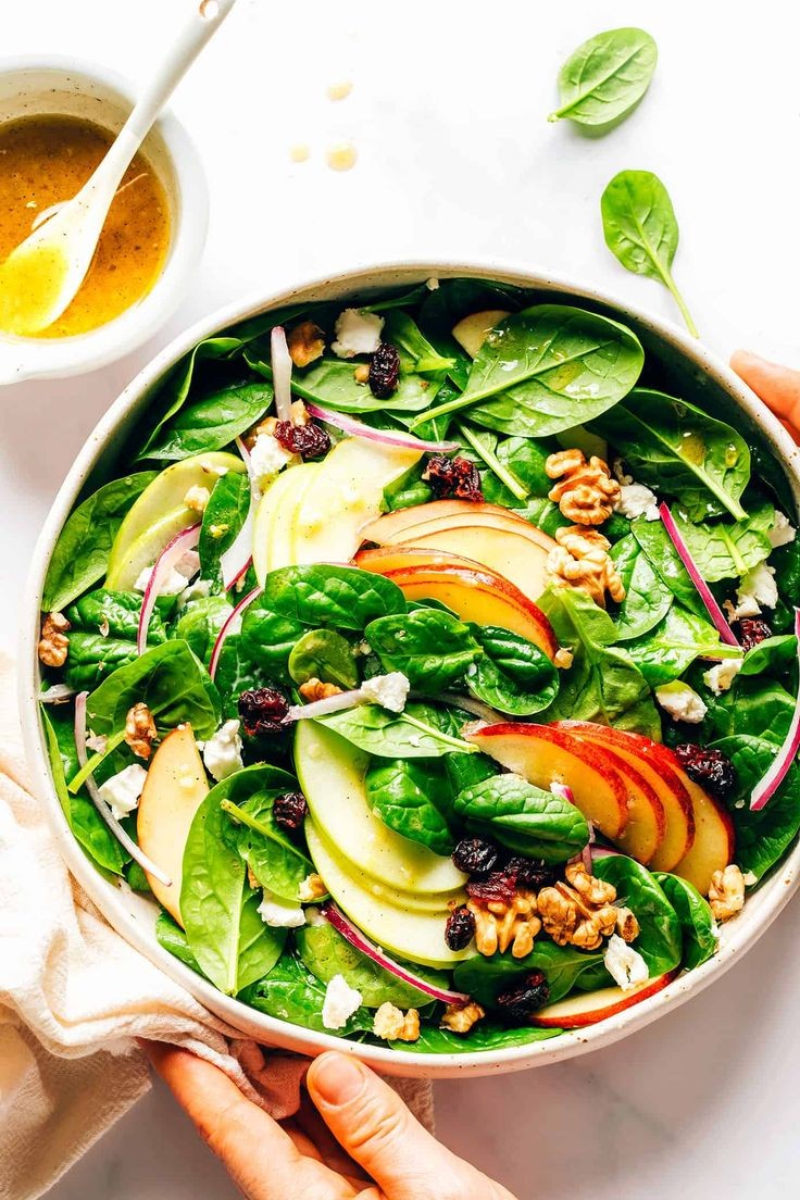 Easy Spinach Salad with Apples, Walnuts, and Feta