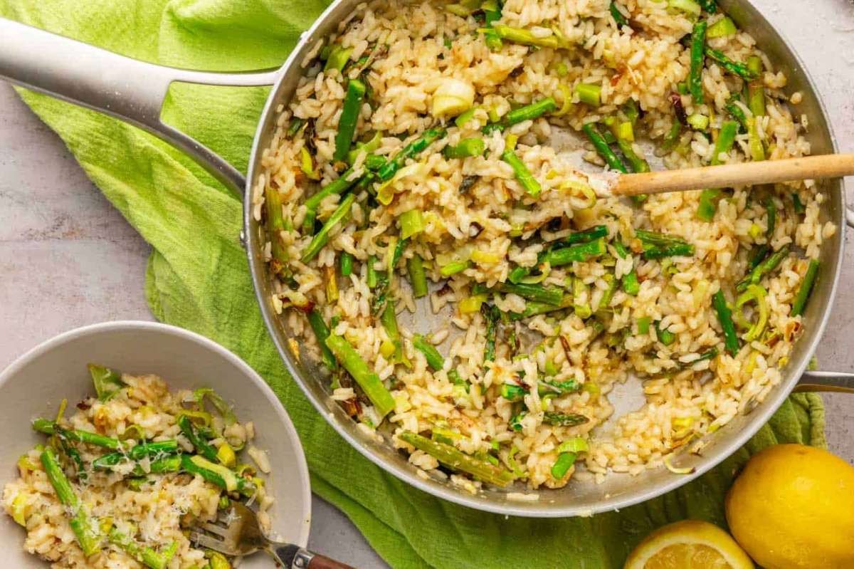 Roasted Leek And Asparagus Risotto With Lemon