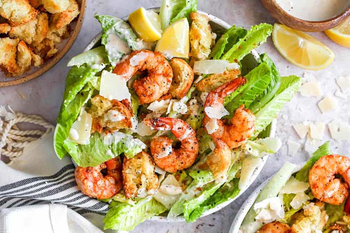 Spicy Shrimp Romaine Caesar Delight