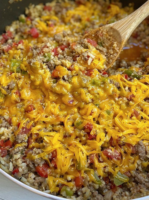 Taco Ground Beef Cauliflower Rice Skillet Delight