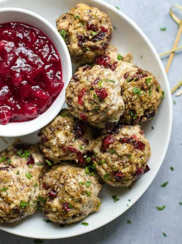 Turkey Stuffing Meatball Bites with Cranberry Twist