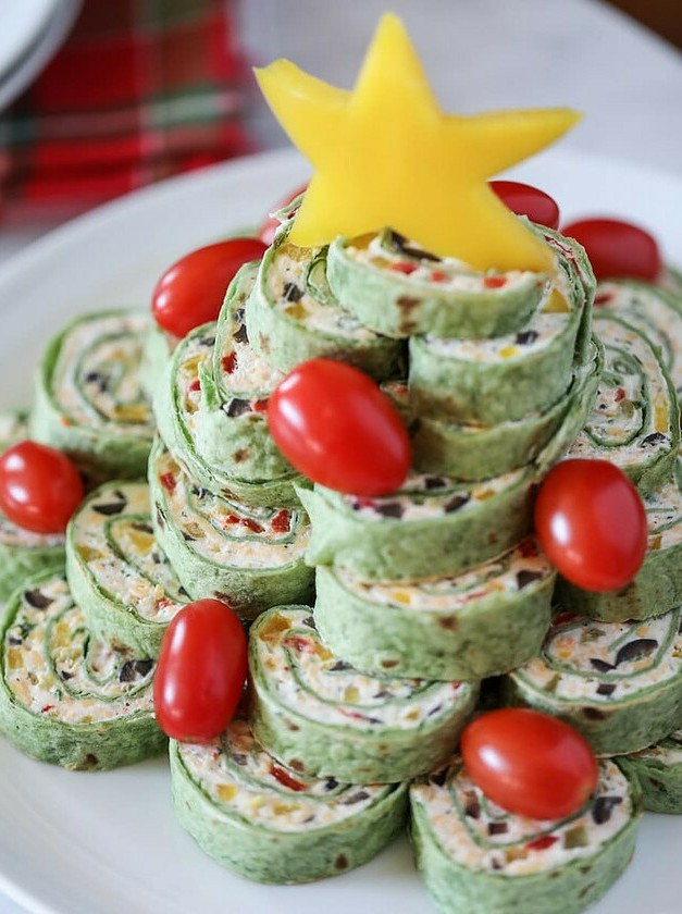 Festive Christmas Tree Roll-Ups with Salsa