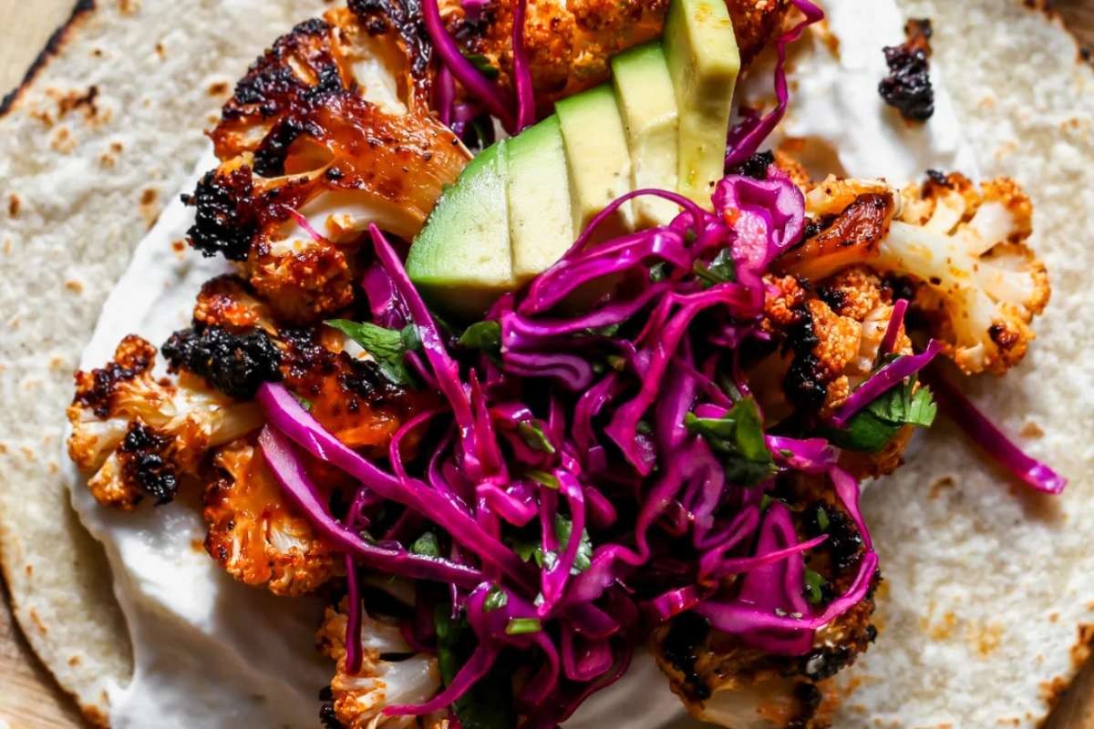 Spicy Cauliflower Tacos with Garlic Cream