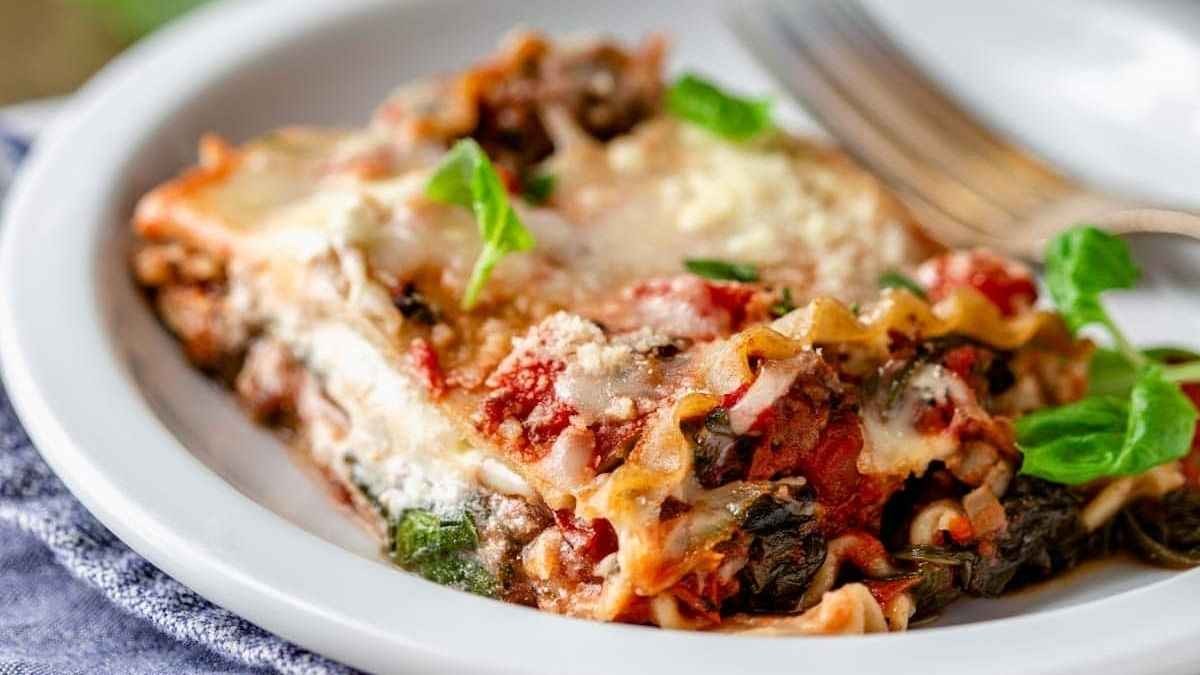 Beefy Lasagna with Fresh Spinach and Basil