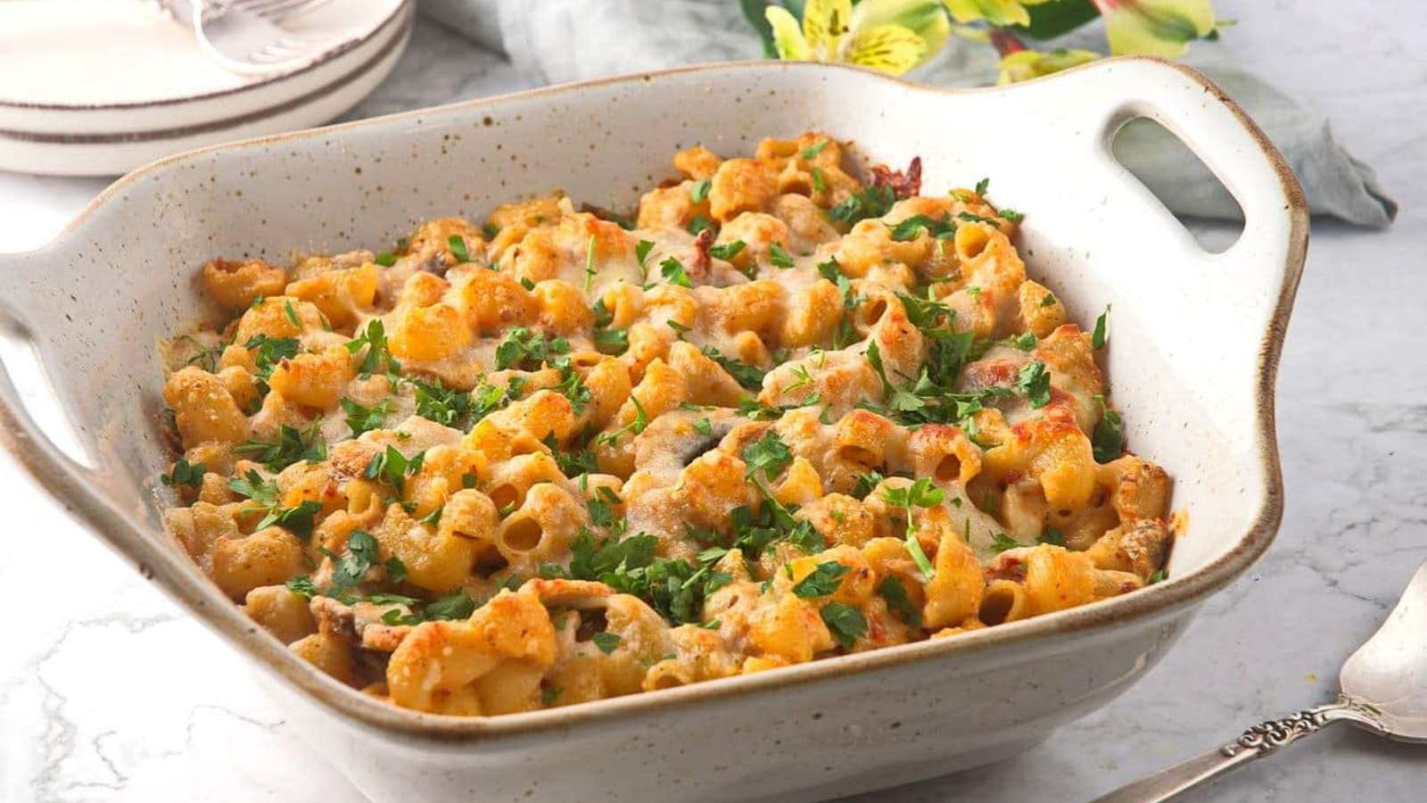 Tangy Tuna Pasta Bake with Tomatoes