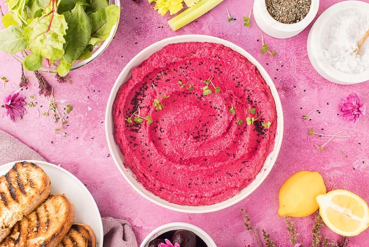 Beet-Infused Hummus with Roasted Flair