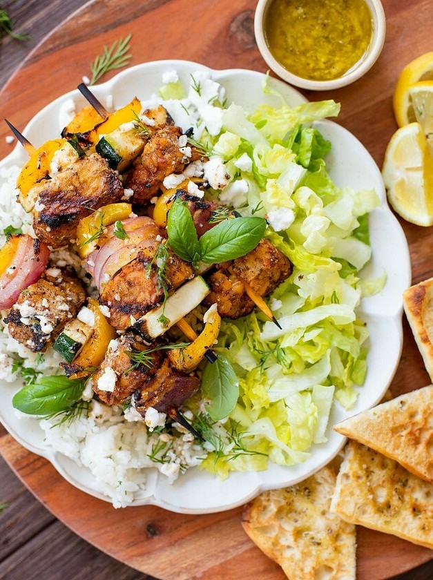 Tempeh Skewers in Greek Style Bowls