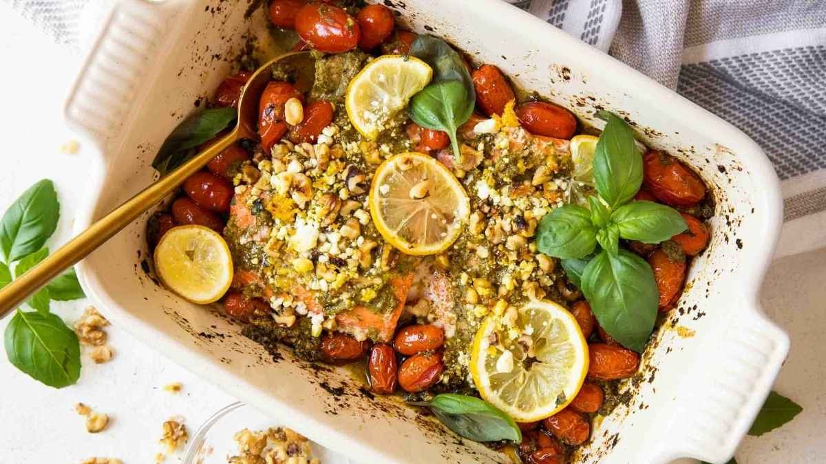 Quick Lemon Pesto Salmon Casserole