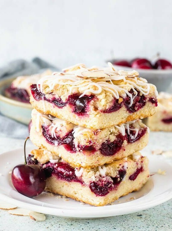 Cherry Almond Bars with Crunchy Glaze