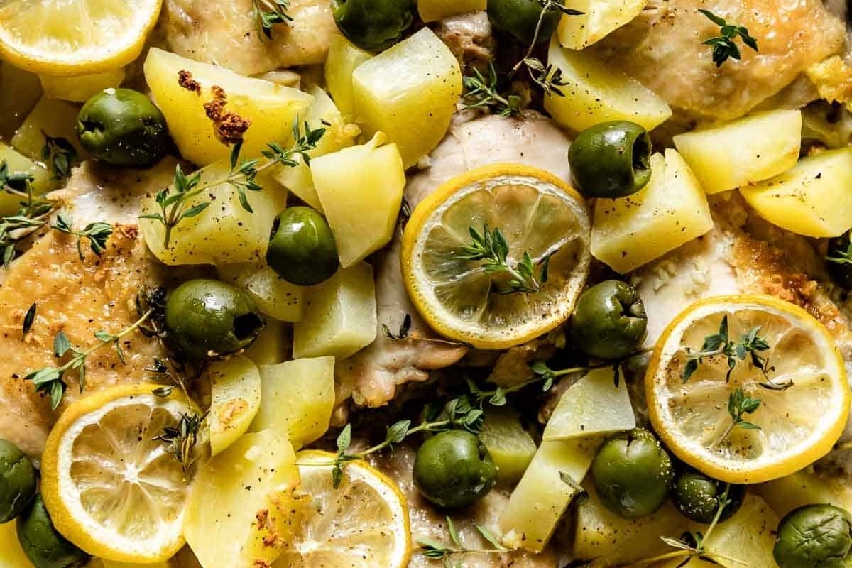 Lemony Chicken & Potatoes in a Mediterranean Bowl