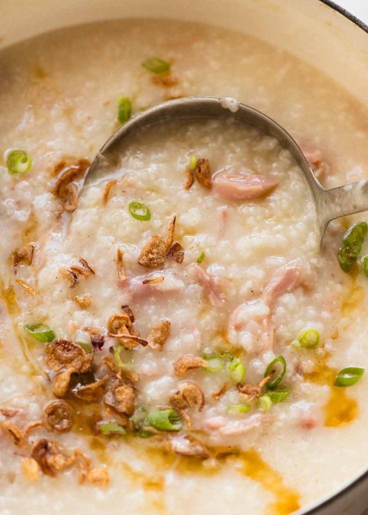 Spicy Chicken Congee with Crispy Rice Bites