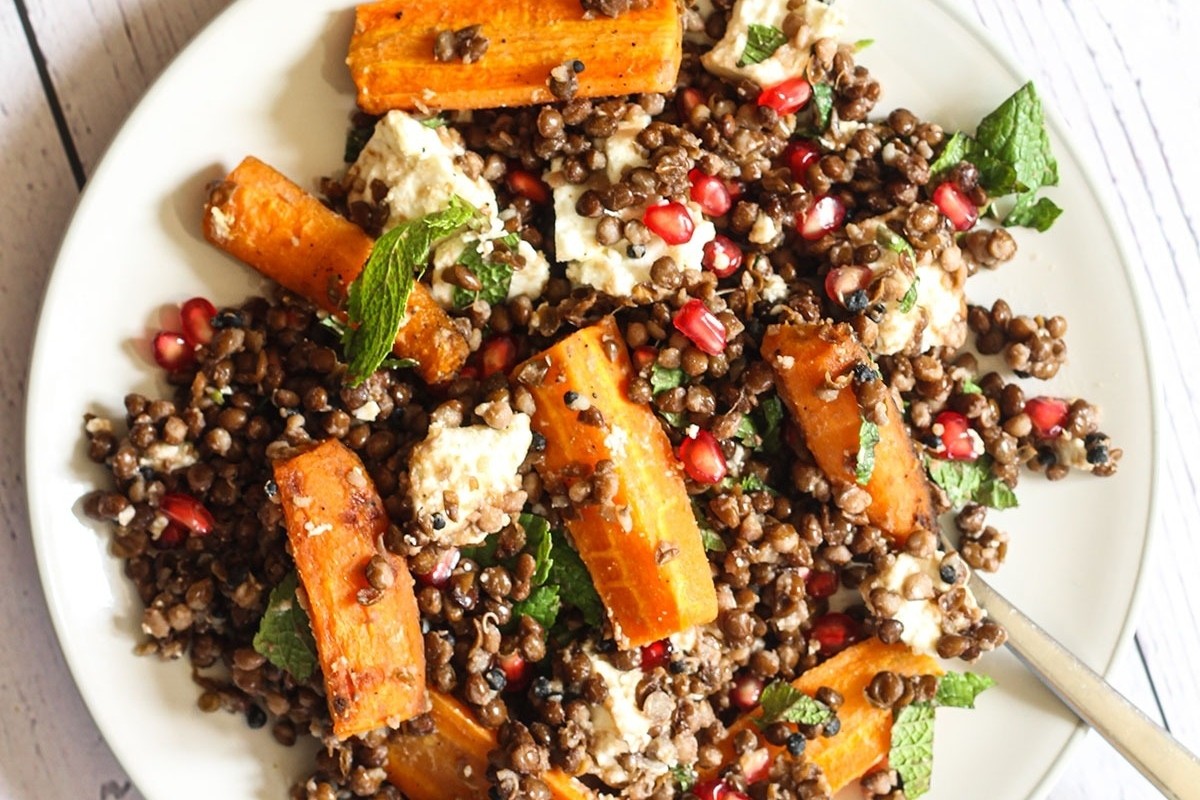 Wholesome Black Lentil Salad with Fruit & Cheese