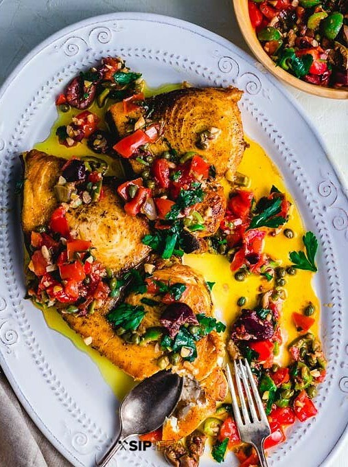 Swordfish with Italian Olive & Capers Glaze