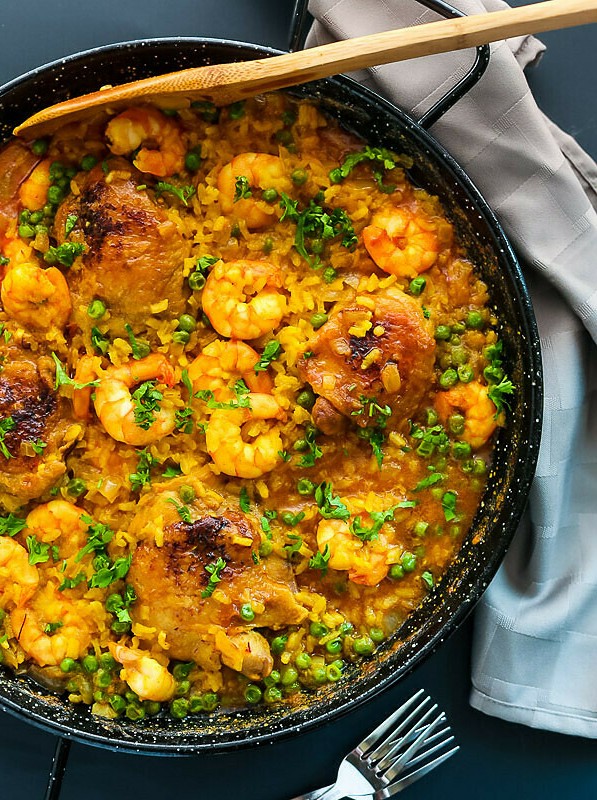 Saffron Paella with Chicken and Shrimp