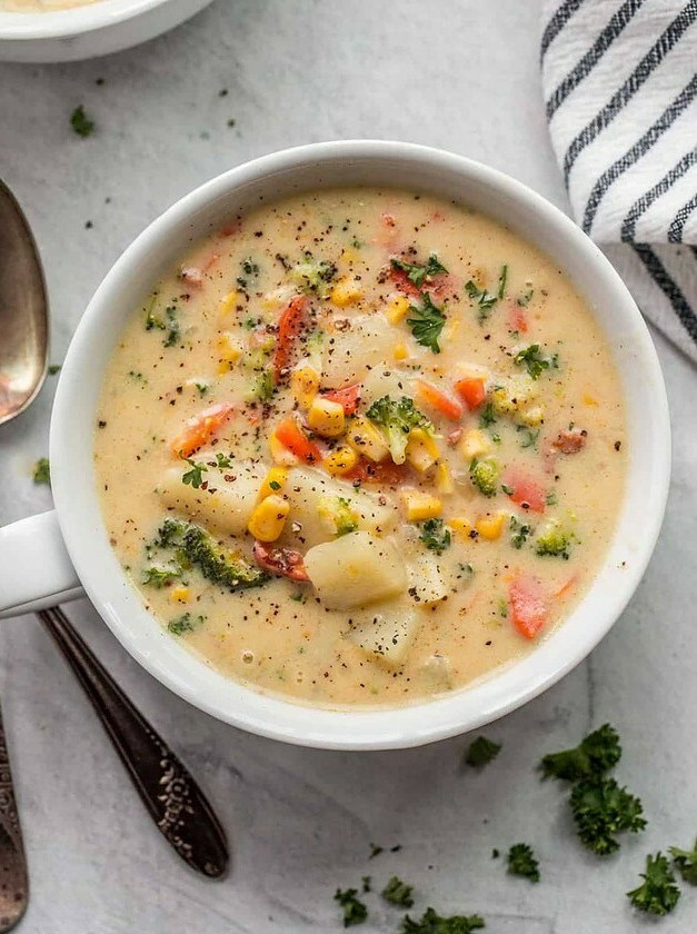 Hearty Veggie Broth with Bacon & Cheese
