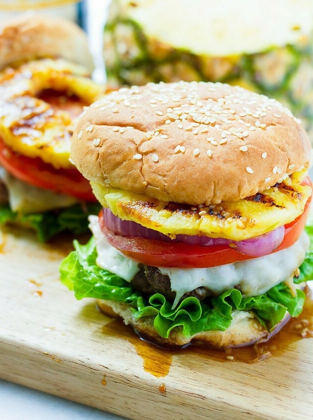 Teriyaki Burger Delights with Grilled Pineapple
