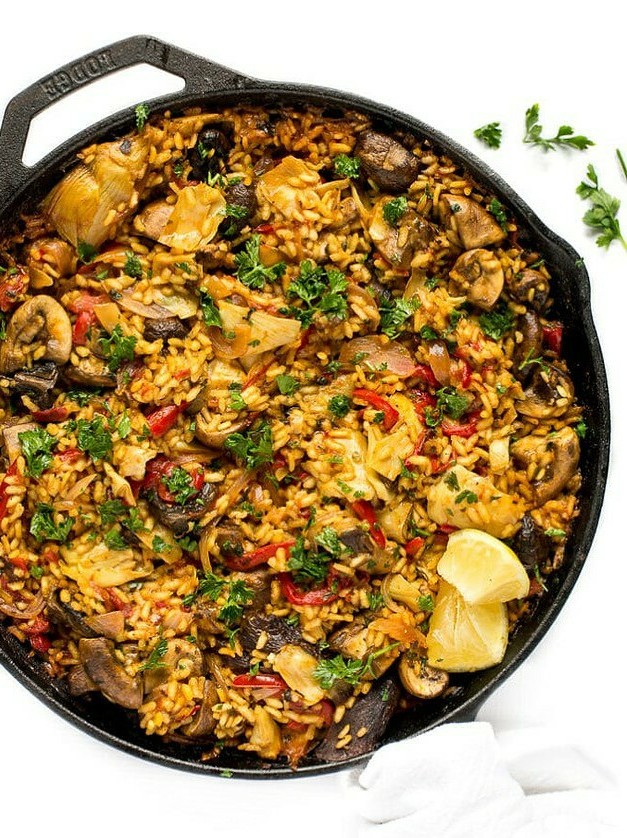 Vegan Mushroom Paella with Golden Crust