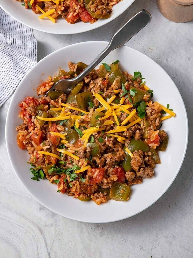 Pepper Casserole with Ground Beef and Tomatoes