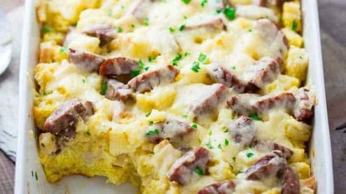 Savory Apple Strata with Cheddar Sausage