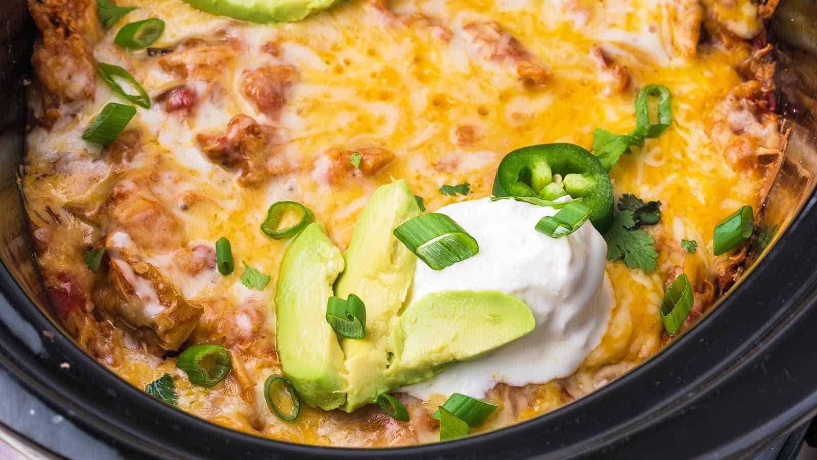 Slow Cooker Cheesy Chicken Enchiladas in One