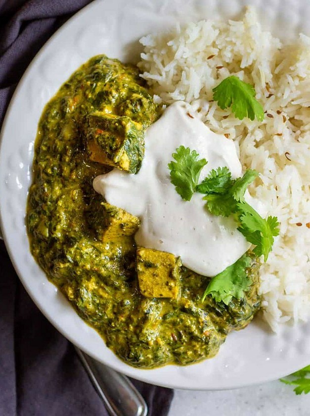 Creamy Tofu Palak Curry with Cashew Sauce
