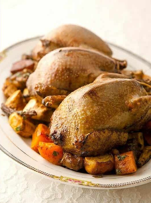 Pigeon Roast with Hearty Root Vegetables