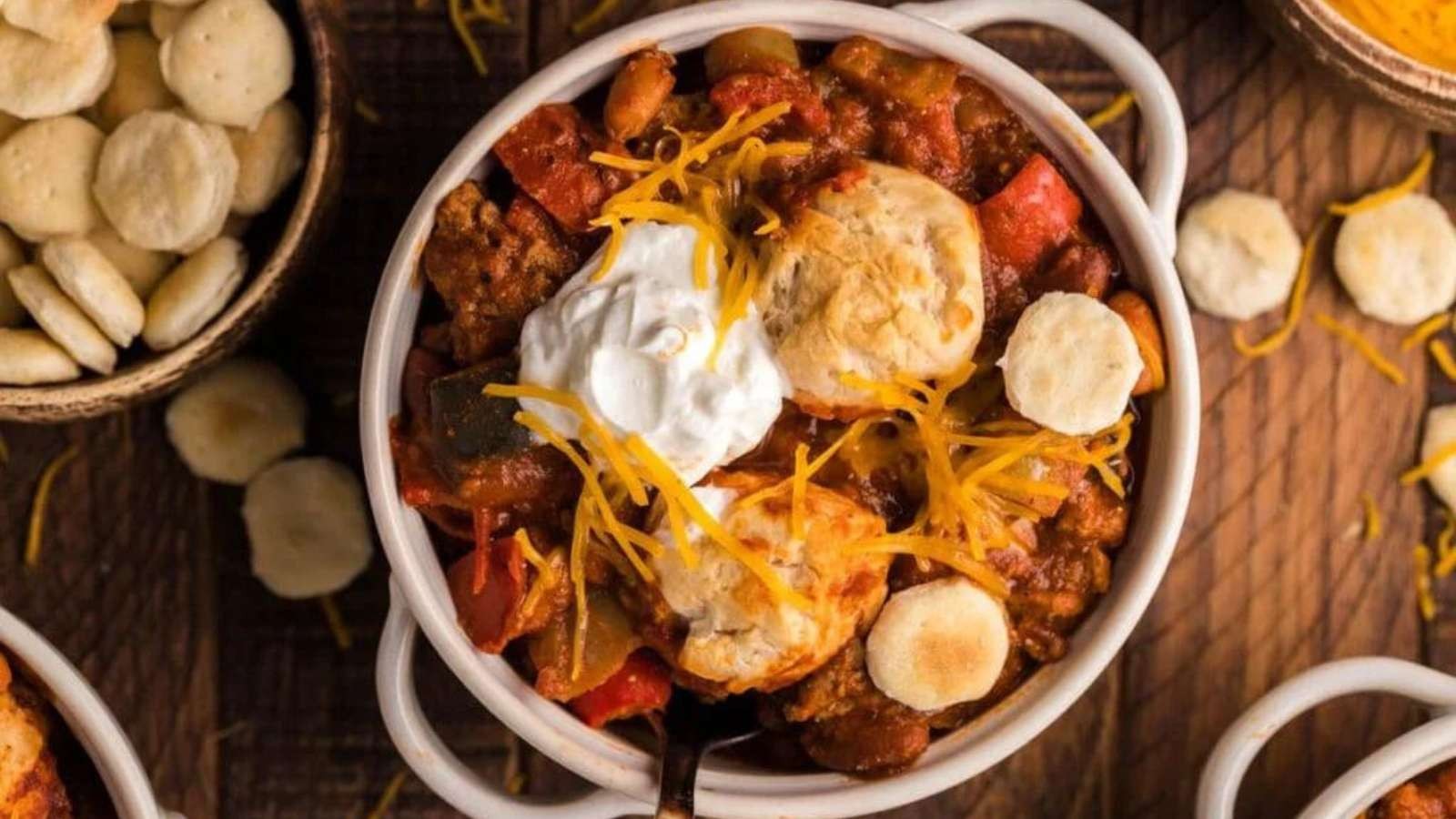 Hearty Turkey Chili with Flaky Biscuits