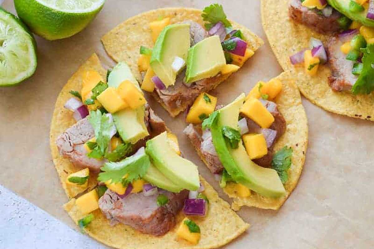 Juicy Pork Tostadas with Fresh Mango Sauce
