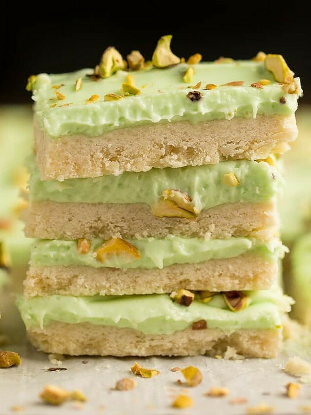 Pistachio Shortbread Squares with Creamy Filling