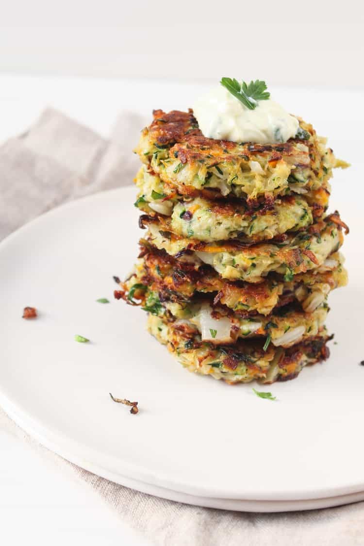 Veggie Fritter Delights with Fresh Herb Sauce