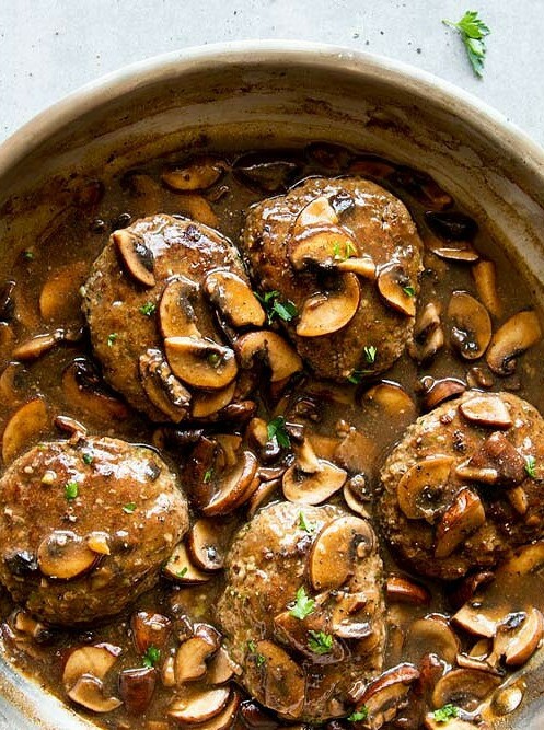 Beef Patties in Mushroom Rich Gravy