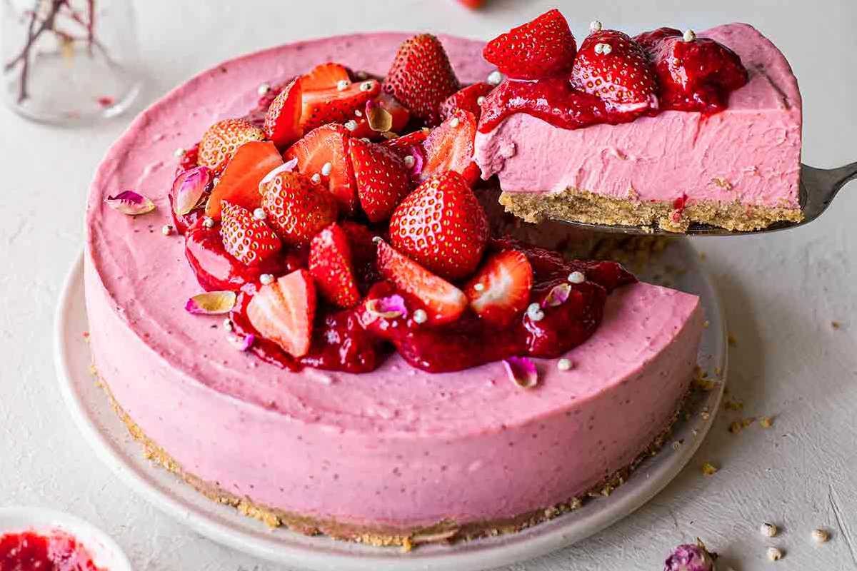 Strawberry Blissful No-Bake Vegan Cheesecake