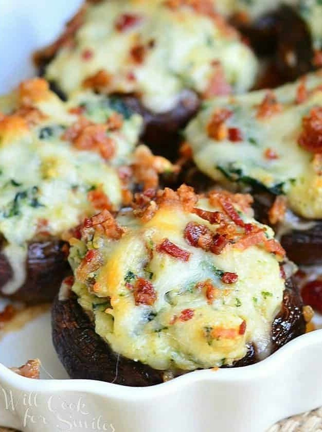 Cheesy Mushroom Delights with Spinach & Bacon