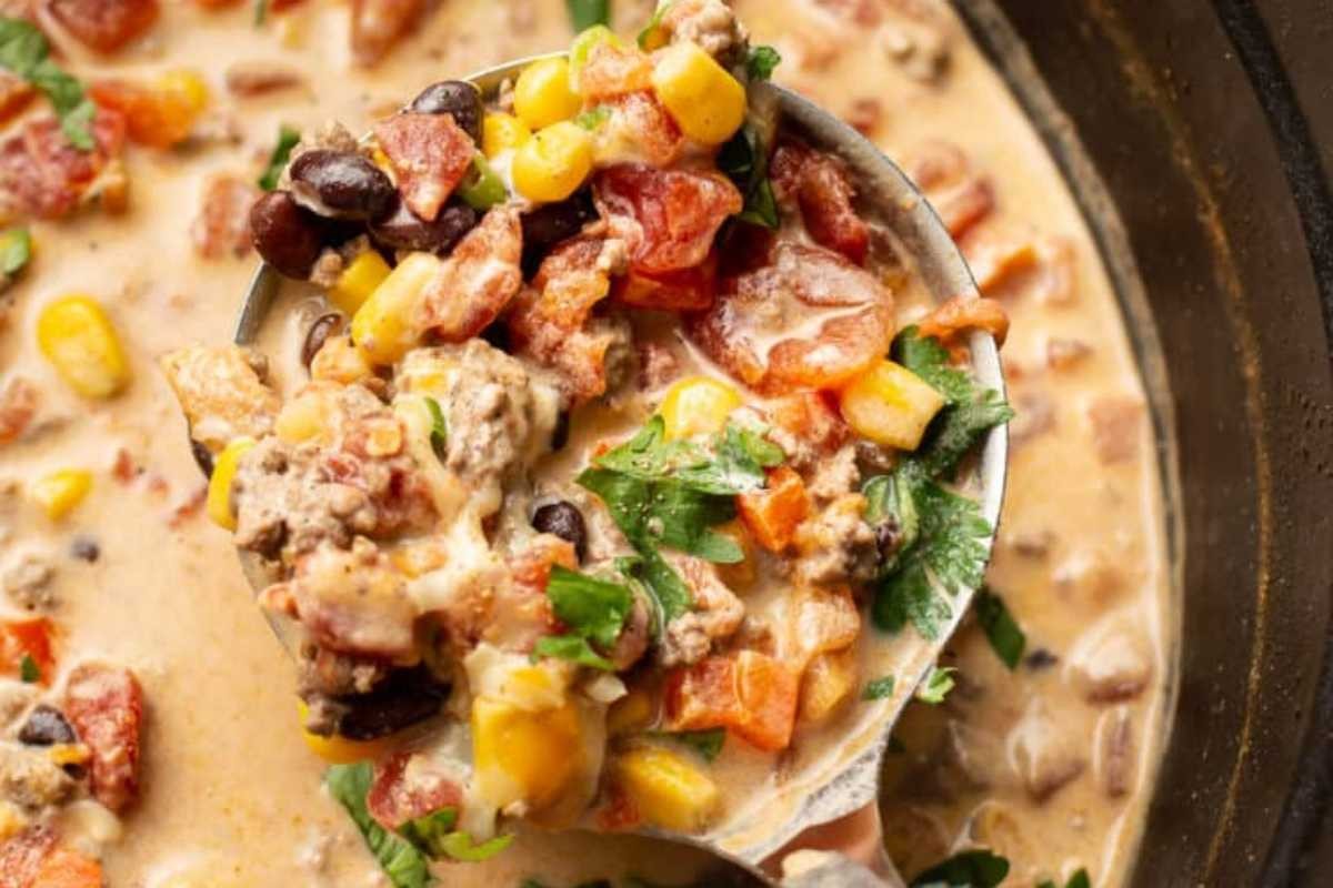 Taco Spiced Beefy Corn Chowder