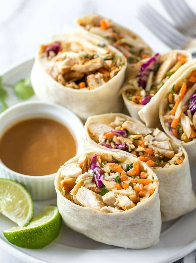 Peanut Chicken Wraps with Crunchy Twist