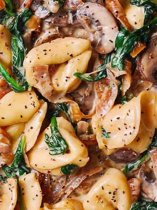Spinach and Mushroom Tortellini in Creamy Sauce